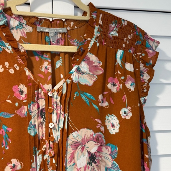NWT Daniel Rainn XXL Copper Rust Foral Ruffle Cap Sleeve Blouse - Picture 4 of 9
